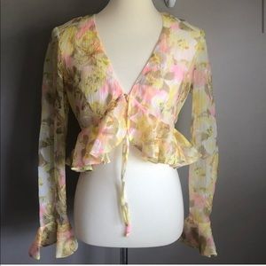 Vintage sheer floral cropped cardigan